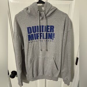 EUC The Office Dunder Mifflin Heather Grey Hooded Sweatshirt Men's Size Large